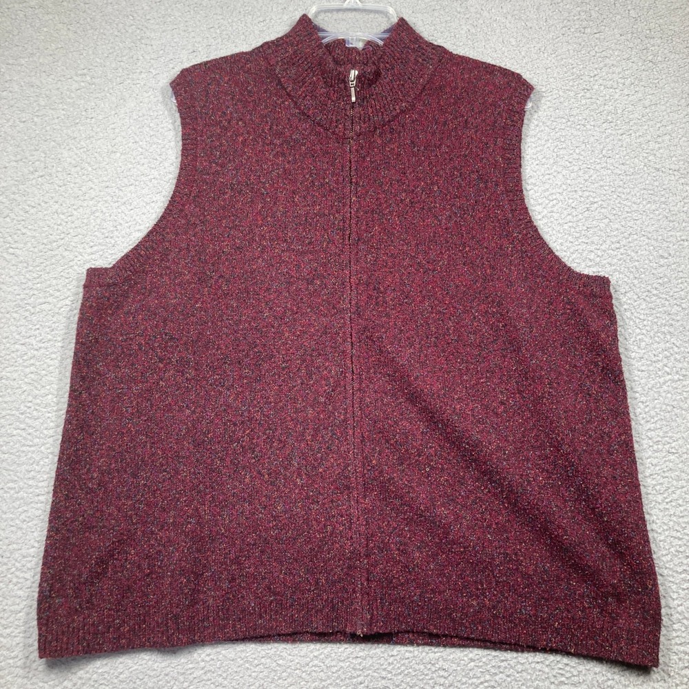 CJ Banks Sweater Vest Womens 2X Burgundy Heathered Mock Neck Full Zip Front